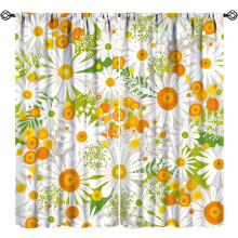 Watercolor Flower Curtains Vintage Rustic Daisy Orange