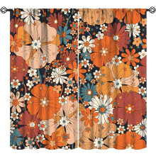 Boho Flower Curtains Orange Blue 72x63 inches