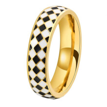 Stainless Steel Rhombus Checkerboard Drip Ring Gold Size 7