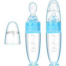 Silicone Baby Spoon with Standing Base 2 Pieces Blue