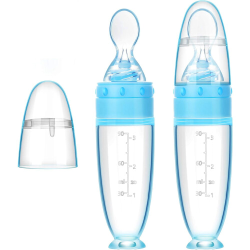 Silicone Baby Spoon with Standing Base 2 Pieces Blue