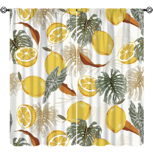 Lemon Fruit Curtains Lime Tropical Leaves Thermal Insulated