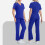 Nurse Scrubs Set Blue L Solid Short Sleeve Top and 2