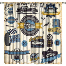 Vintage Car Window Curtains Retro Garage Pattern 84x84 in 2