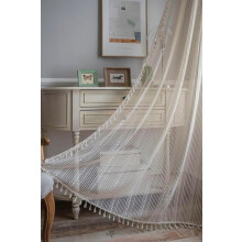 Boho Sheer Curtains with Crochet Lace and Tassels Panel