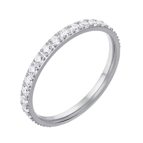 Stainless Steel Zirconia Wedding Ring Silver Size 6