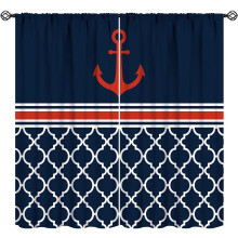 Nautical Anchor Curtains Navy White Red 72x63 Inch