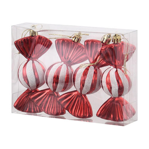 Christmas Candy Ornaments Set Pink 4-Pack with Silver Ropes
