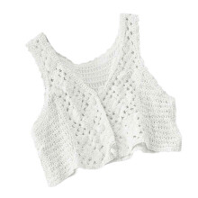 Vintage Cotton Crochet Waistcoat for Women Sleeveless