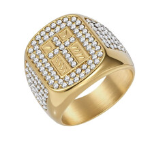 Stainless Steel Cross Ring with Cubic Zirconia Inlay Gold