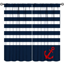 Nautical Stripe Kitchen Curtains Navy White 72x63 Inch