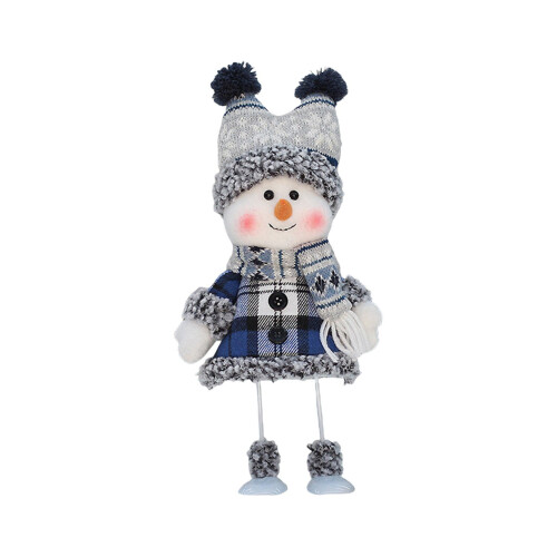 Blue Fabric Snowman Plush Doll with Hat and Scarf