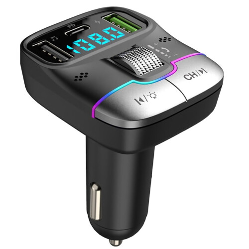 Car FM Transmitter Bluetooth 5.3 with Dual Mic and 2 USB