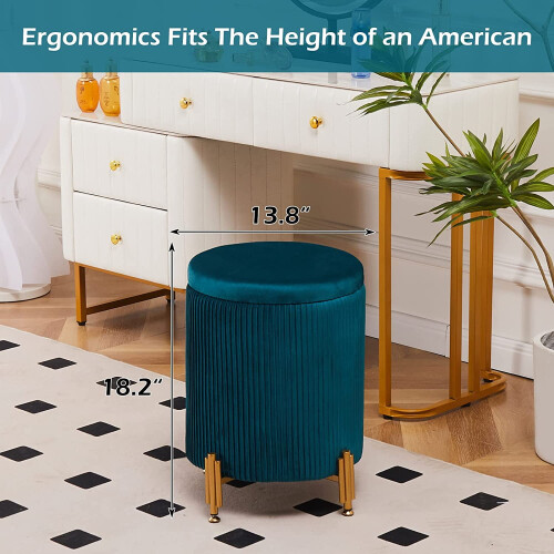 Round Velvet Ottoman Foot Stool with Storage Teal 1