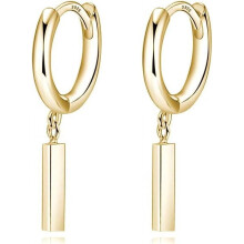 Sterling Silver Bar Drop Hoop Earrings for Women 1 Pair