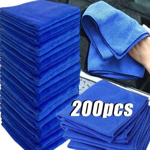 Microfiber Towels Blue Car Wash Drying Cloth 200 Pcs 1