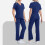 Nurse Scrubs Set Navy Solid Short Sleeve Top and Drawstring 2
