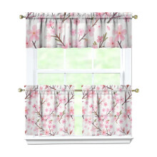 Pink Branches Kitchen Curtains and Valance Set 3-Piece Rod