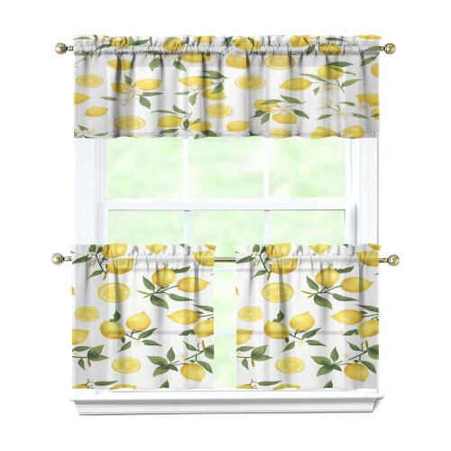 Yellow Lemon Kitchen Curtains and Valance Set 3-Piece