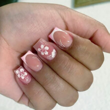 French Tip Square Press-On Nails Full Cover