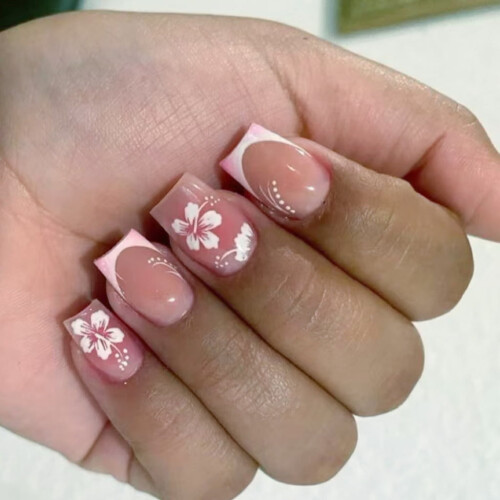 French Tip Square Press-On Nails Full Cover
