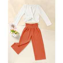 Girls Long Sleeve Crop Top and Wide Leg Pants Set 2 Pieces