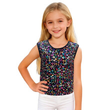 Kids Leopard Glitter Tank Top Black 130