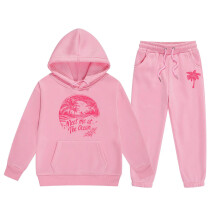 Girls Long Sleeve Hoodie and Pants Sweatsuit Set Pink 3-4