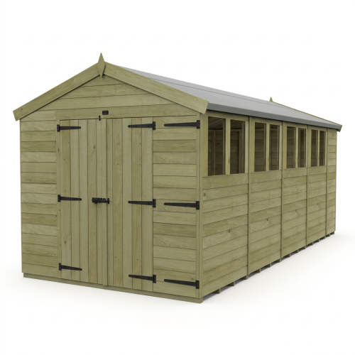 8 x 19 Apex Shed Tanalised (Double Door, With Windows) 1