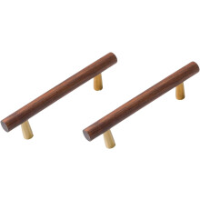 Walnut Wood Cabinet Handle Copper Foot 2 pcs 320 mm