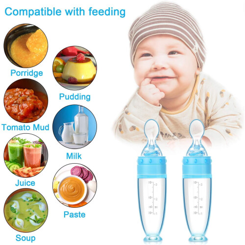 Silicone Baby Spoon with Standing Base 2 Pieces Blue 2