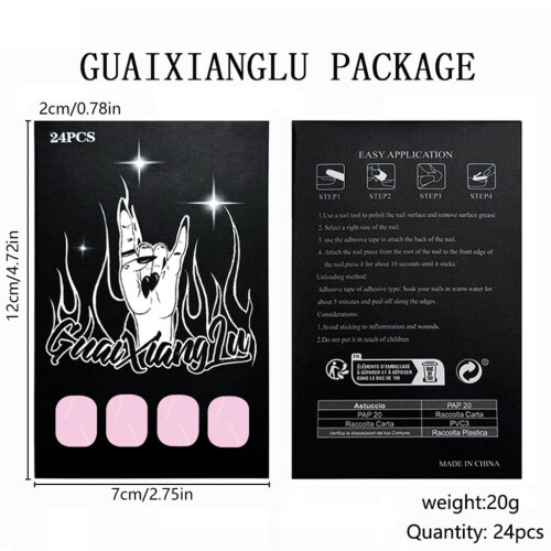 Square Press-On Nails Black 24 pcs 2