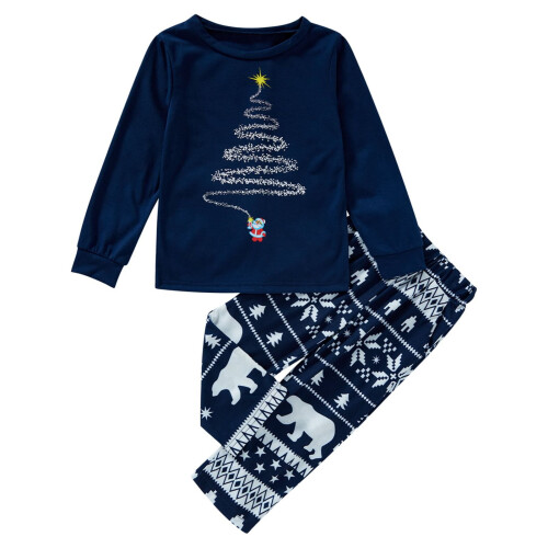 Matching Family Pajama Sets Blue Tree Long Sleeve Tee and 1