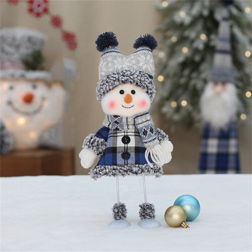 Blue Fabric Snowman Plush Doll with Hat and Scarf 1