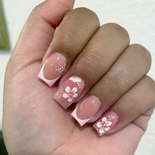 French Tip Square Press-On Nails Full Cover 1