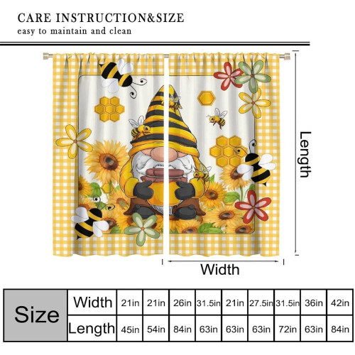 Yellow Check Bee Curtains with Gnome Honey Design Thermal 2