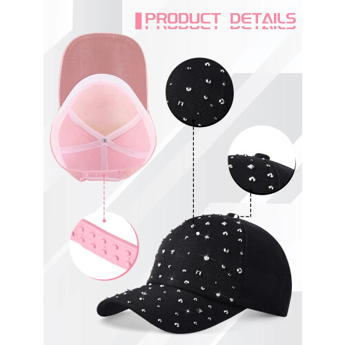 Adjustable Breathable Rhinestone Baseball Cap 2 Pcs 2