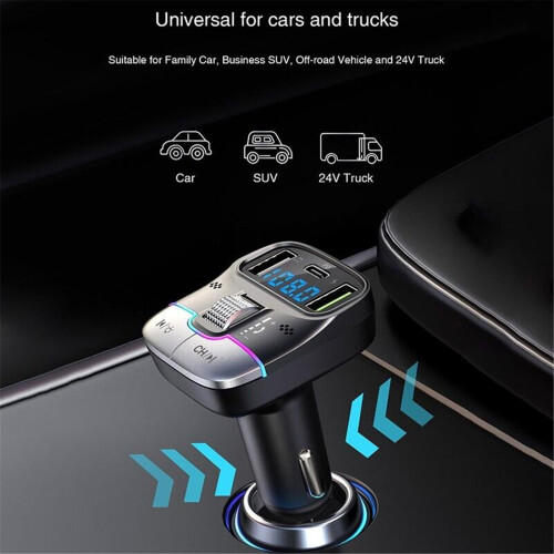 Car FM Transmitter Bluetooth 5.3 with Dual Mic and 2 USB 2
