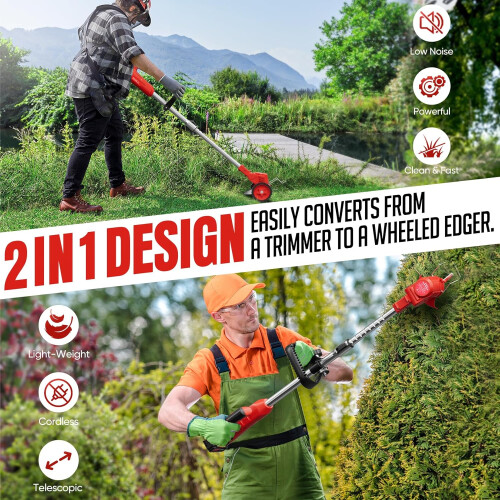 24V Cordless 3-in-1 Weed Wacker and Edger with Telescopic 2