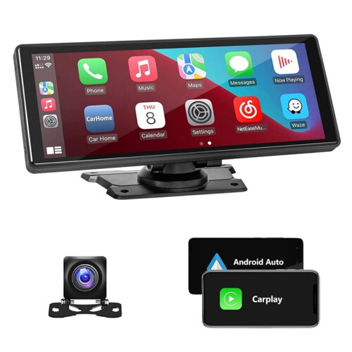 Carplay Sem Fio de 10,26 Polegadas e Android Auto Stereo com Câmera de Backup AHD, RáDio PortáTil para Carro  Mirror Link 2