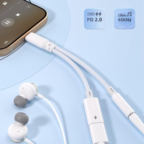 USB-C to 3.5mm Headphone Charging Adapter with DAC Chip 1