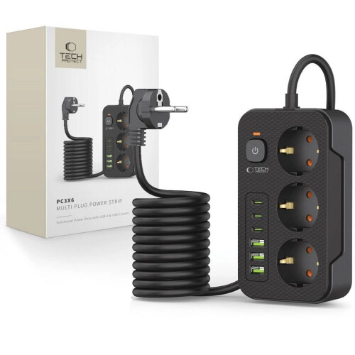 Ciabatta multipresa Tech-Protect 3 prese 240 V/3 x USB-A/3 x USB-C, 200 cm