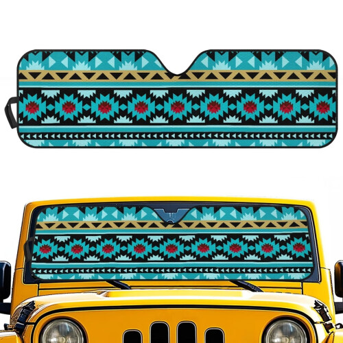 Foldable Aztec Sun Shade Blue Turquoise 52.95" x 16.14"