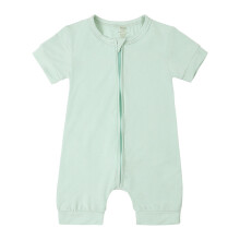 Baby Romper Solid Color Front Zipper Short Sleeve