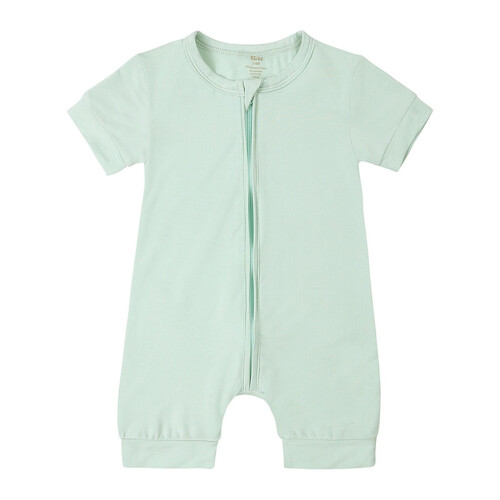 Baby Rompers Front Zipper Short Sleeve Solid Jumpsuit