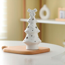 White Ceramic Christmas Tree with Lights and Star Cutouts