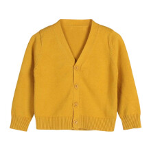 Girls Long Sleeve Button Cardigan Crew Neck Yellow Size 5Y