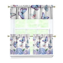 Kitchen Curtains Set with Valance Purple Hydrangeas