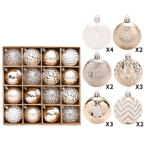 Christmas Tree Ornaments Red Green Gold 16PCS