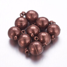 Brass Magnetic Clasps with Loops Round Red Copper 16x10mm